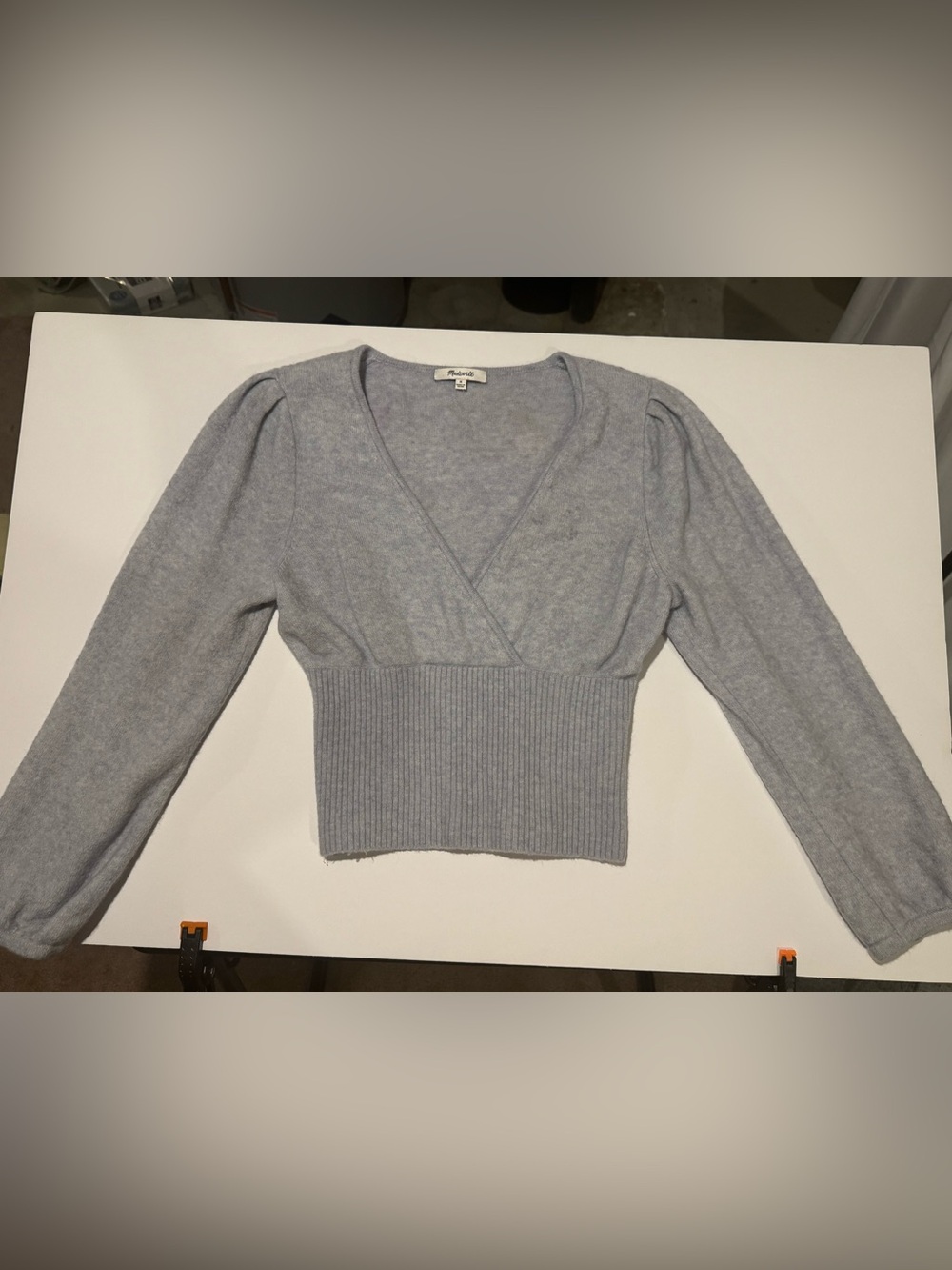 Madewell Light Gray Cropped Wrap Pullover Sweater. Size medium.